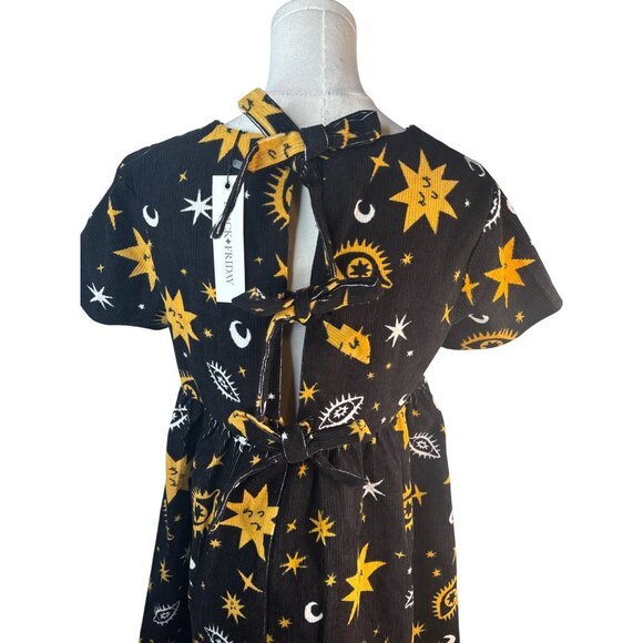 Black Friday Size 6 Cosmic Print Mini Black Gold White Corduroy Dress NWT - Picture 8 of 16